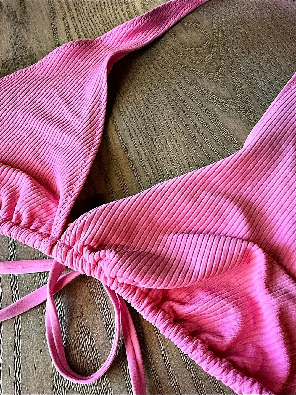 Frankies Bikinis Austin Ribbed Triangle Bikini Top Pink XXL Like New